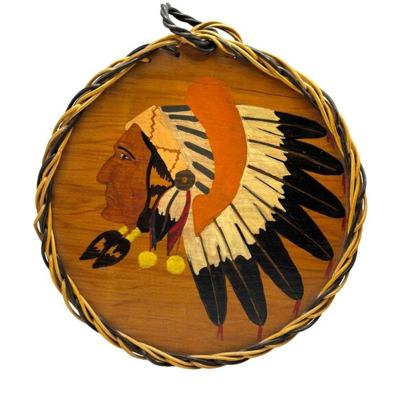 VTG Wall Art Native American Profile Headdress Bow Dwight Indian School Signed - Picture 4 of 10